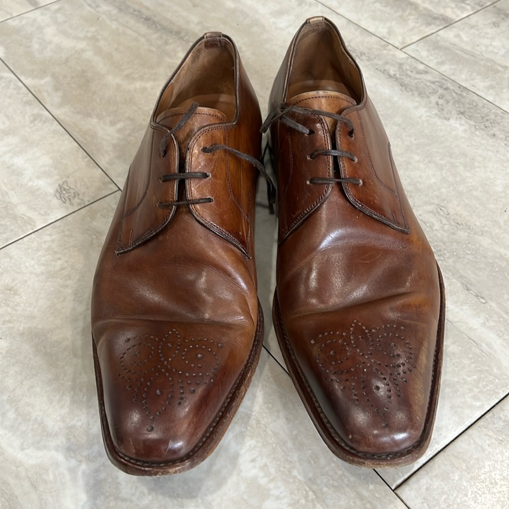 Magnanni Cognac Brown Leather Derby Oxfords